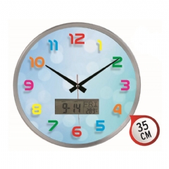 Metal Çerçeve Yuvarlak Bombe Cam Özel Gölgeli Duvar Saati 35cm (Dijital)