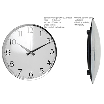Bombeli Krom Çerçeve Duvar Saati